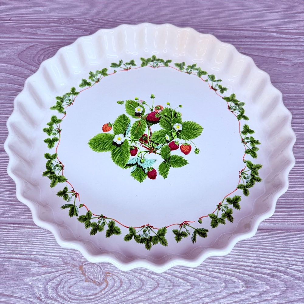Portmeirion Summer Strawberries Quiche Vintage 11" Pan Pie Baker Dish England